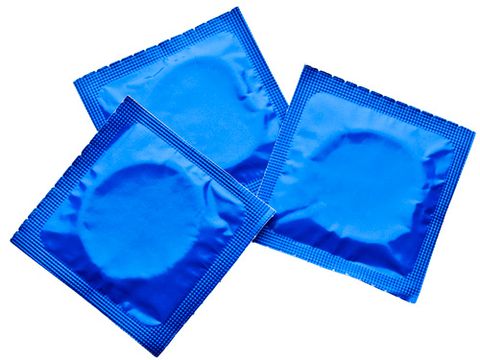 blue condom packages